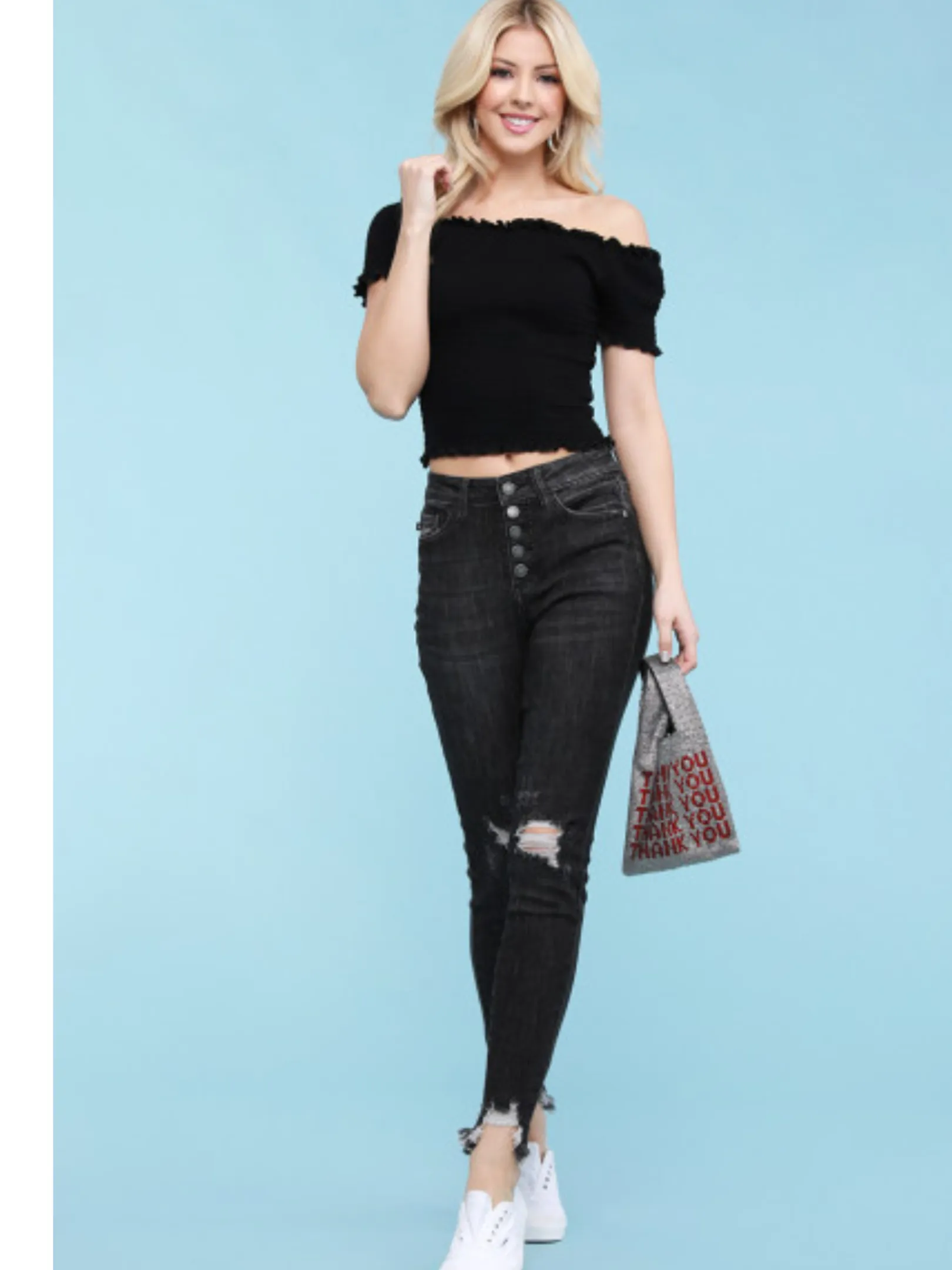 Judy Blue Destroy Button Fly Black Skinny