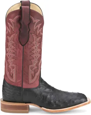 Justin Boots Mens Chisolm Full Quill Ostrich Embroidered Square Toe Pull On Dress Boots Mid Calf - Black, Red - Size 12 EE