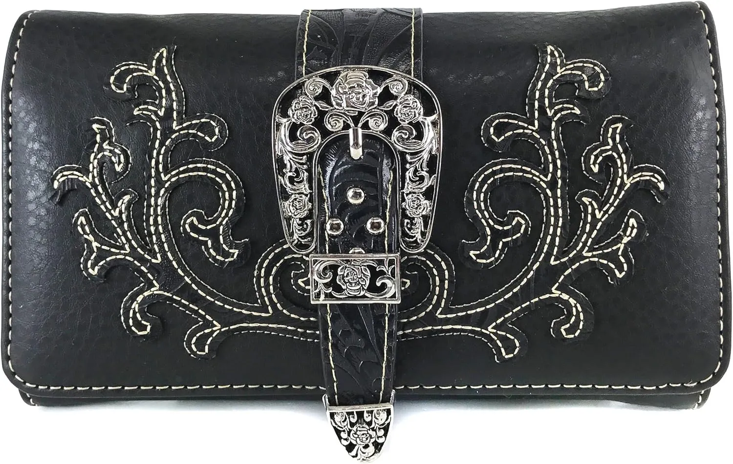 Justin West Concealed Carry Floral Embroidery Rhinestone Berry Concho Stud Purse
