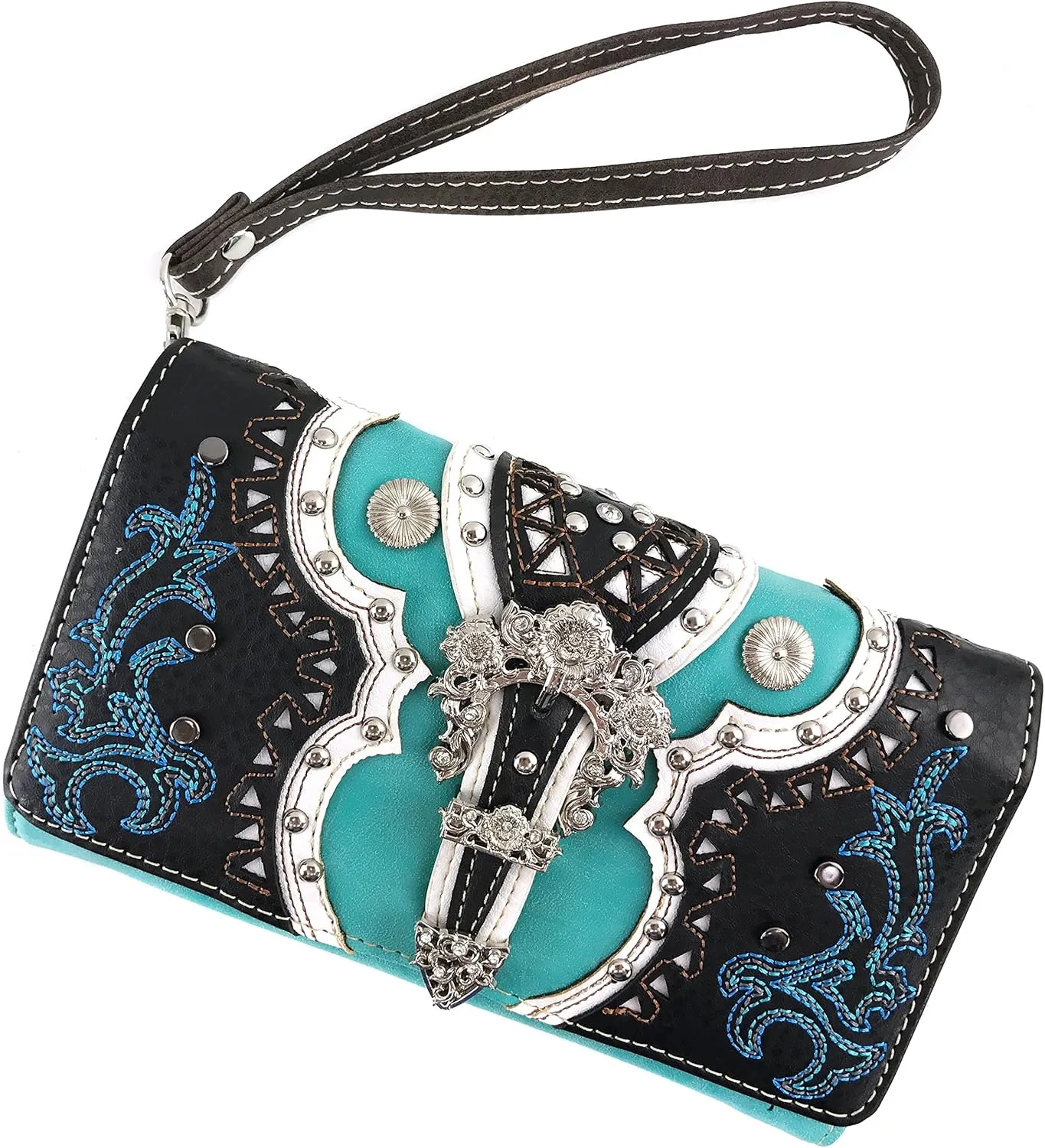Justin West Concealed Carry Western Flower Buckle Embroidered Studded Messenger