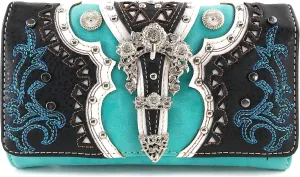 Justin West Concealed Carry Western Flower Buckle Embroidered Studded Messenger