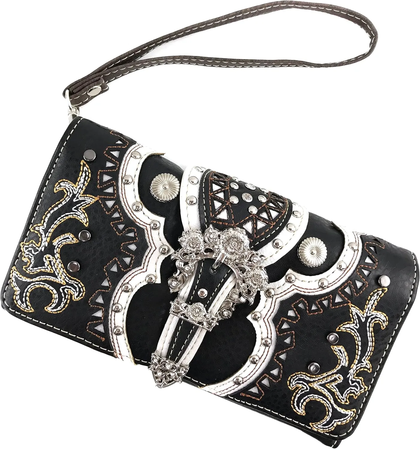 Justin West Concealed Carry Western Flower Buckle Embroidered Studded Messenger