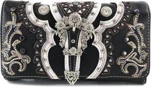 Justin West Concealed Carry Western Flower Buckle Embroidered Studded Messenger