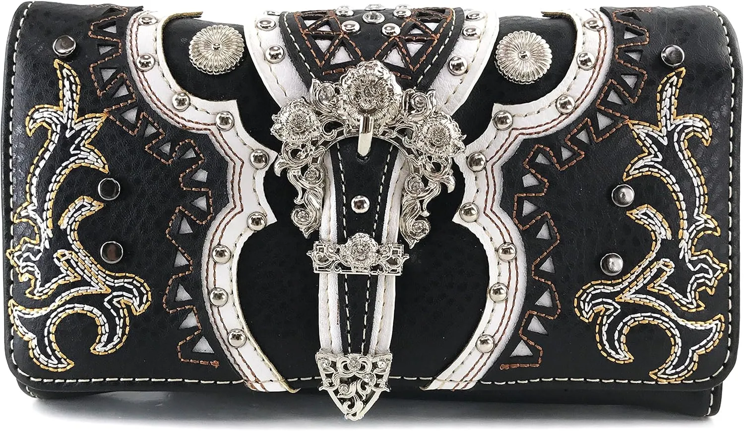 Justin West Concealed Carry Western Flower Buckle Embroidered Studded Messenger