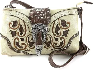 Justin West Floral Leather Turquoise Concho Rhinestone Messenger Bag Crossbody