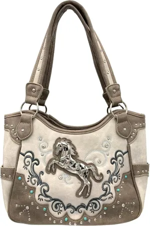 Justin West Horse Floral Embroidered Studded CCW Concealed Carry Shoulder Purse Handbag