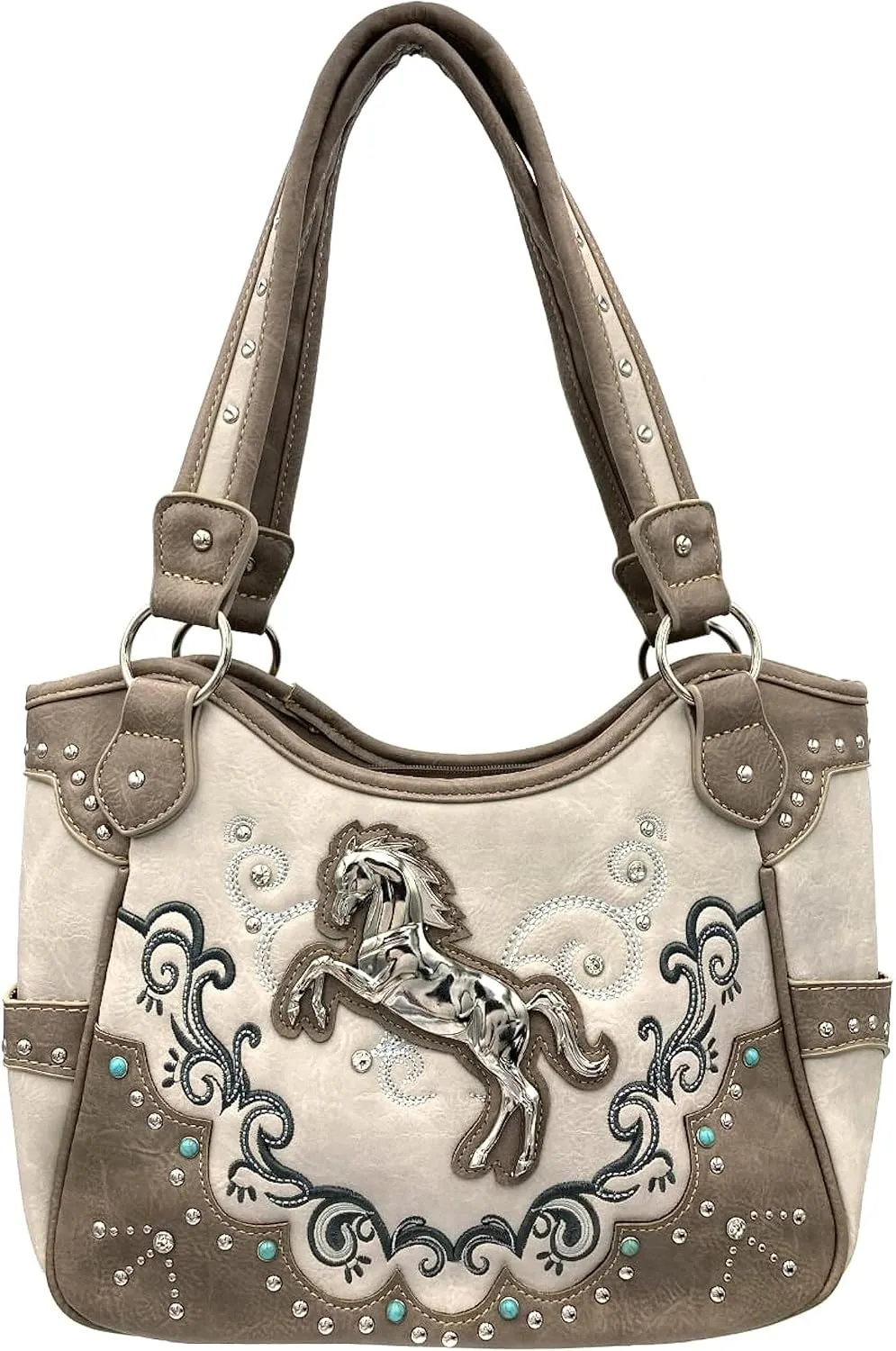 Justin West Horse Floral Embroidered Studded CCW Concealed Carry Shoulder Purse Handbag