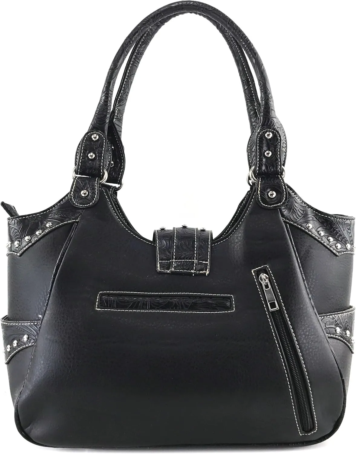 Justin West Tooled Floral Embroidery Buckle Studded Concealed Carry Tote Purse