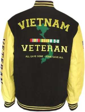 JWM Men's Varsity Jacket Vietnam Veteran Large Black/Gold