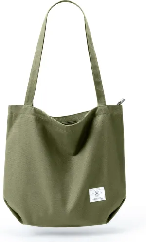 KALIDI Canvas Tote Bag for Women Large Shoulder Bag Canvas Hobo Handbags Purse with Zipper Pockets Green Work Bag