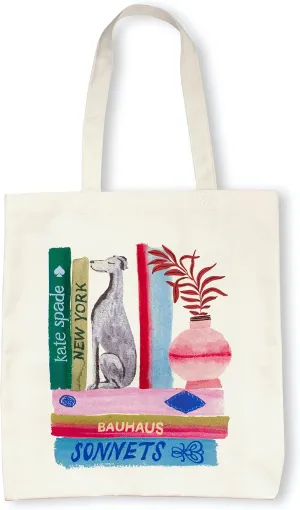 kate spade new york Canvas Tote Bag for Women, Cute Tote Bag for Teacher, Canvas Beach Bag, Book Tote with Pocket, Bookshelf