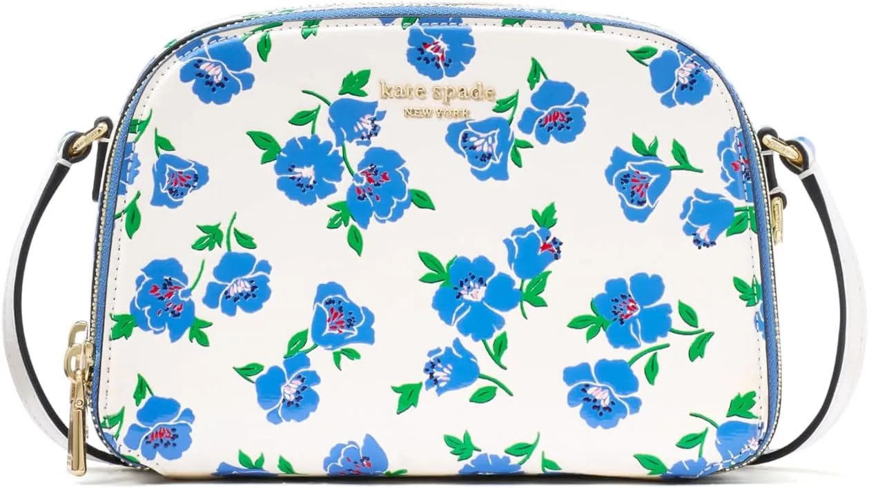 kate spade new york Devin Springtime Blooms Embossed Saffiano Leather Double Zip Dome Crossbody, Cream Multi