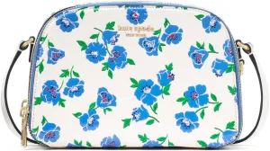 kate spade new york Devin Springtime Blooms Embossed Saffiano Leather Double Zip Dome Crossbody, Cream Multi