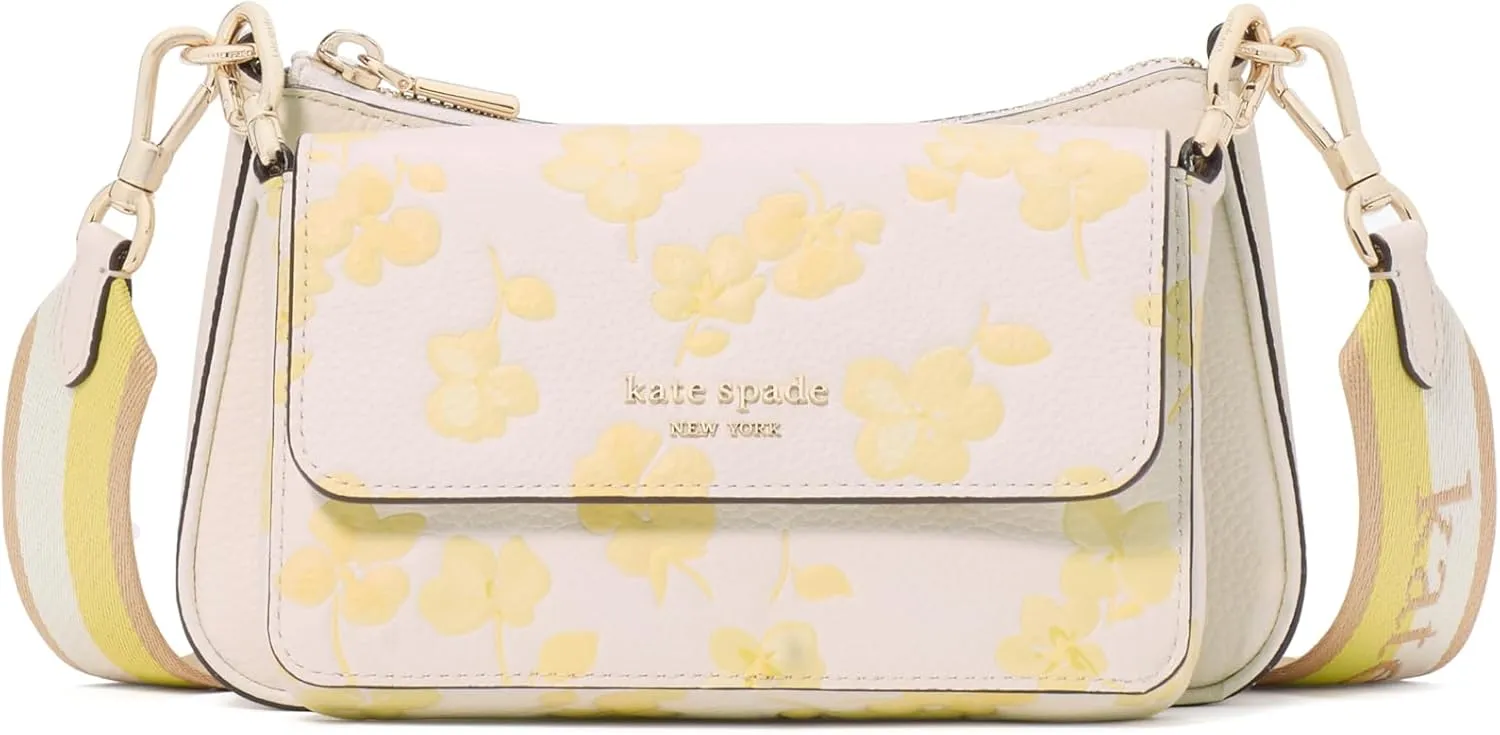 kate spade new york Double UP Spring Pansies Embossed Pebbled Leather Crossbody, Yuzu Jam Multi