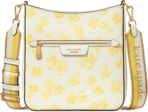 kate spade new york Hudson Spring Pansies Embossed Pebbled Leather Large Messenger Crossbody, Yuzu Jam Multi