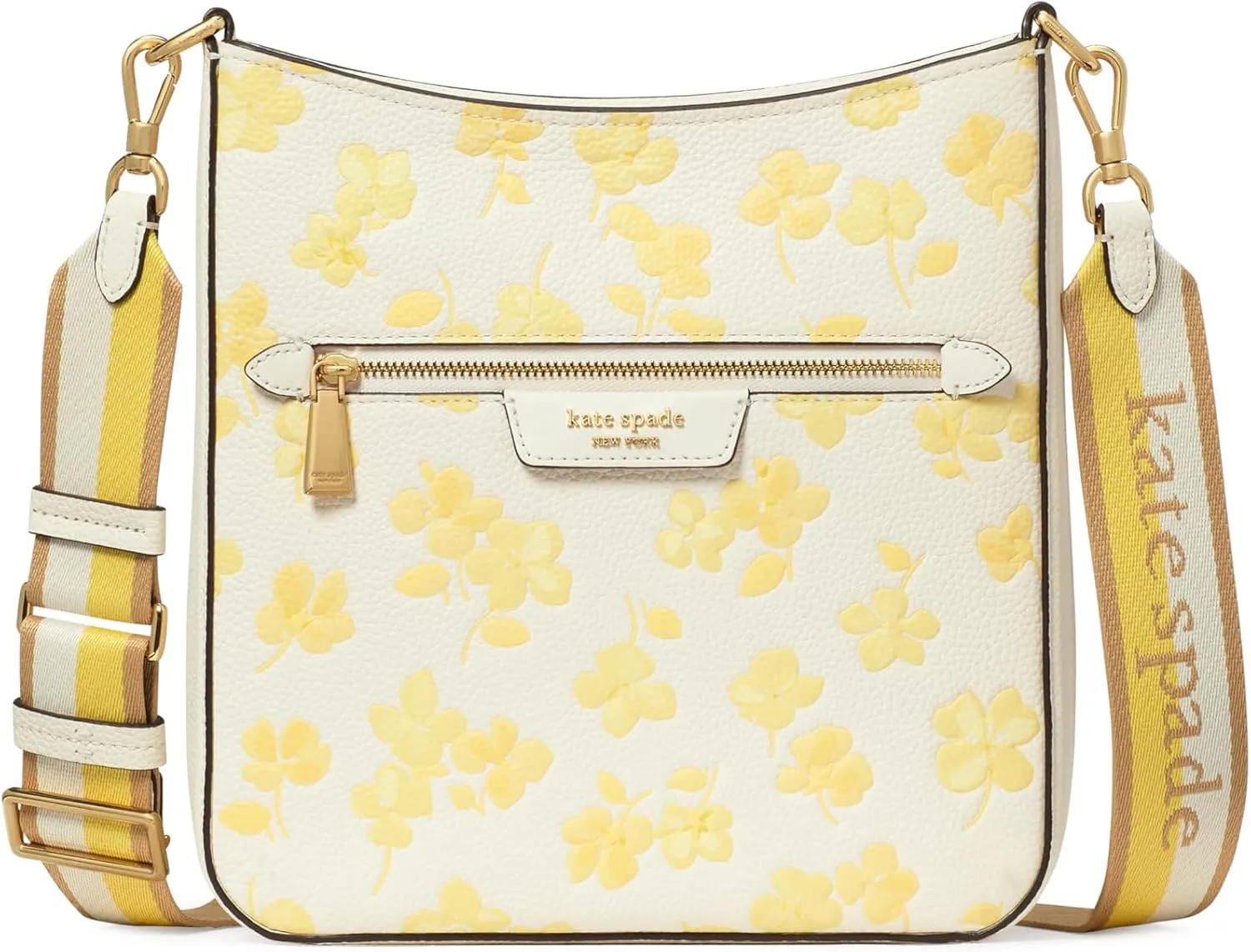 kate spade new york Hudson Spring Pansies Embossed Pebbled Leather Large Messenger Crossbody, Yuzu Jam Multi