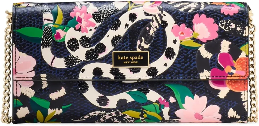 kate spade new york Sammy Snake Embossed Smooth Leather Flap Chain Crossbody, Black Multi