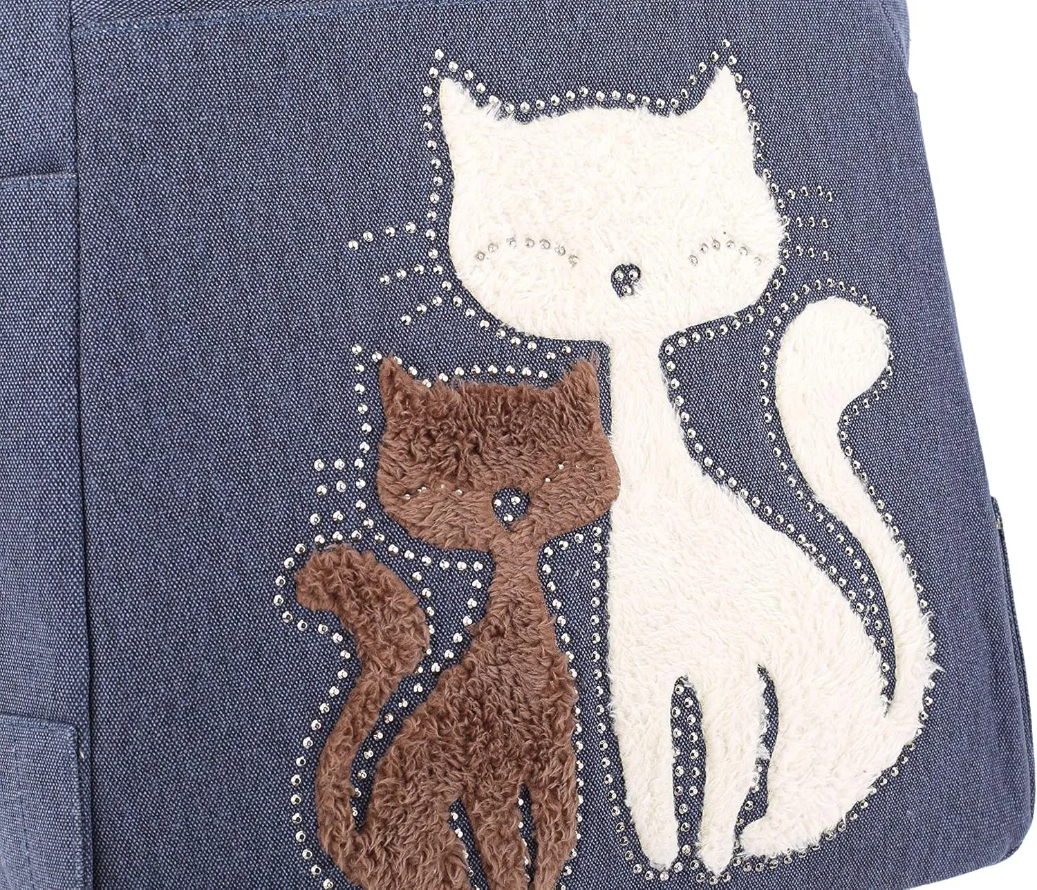 KAUKKO Women Canvas Handbag Shoulder Bag Cat Big Tote Bag(093-BLUE)
