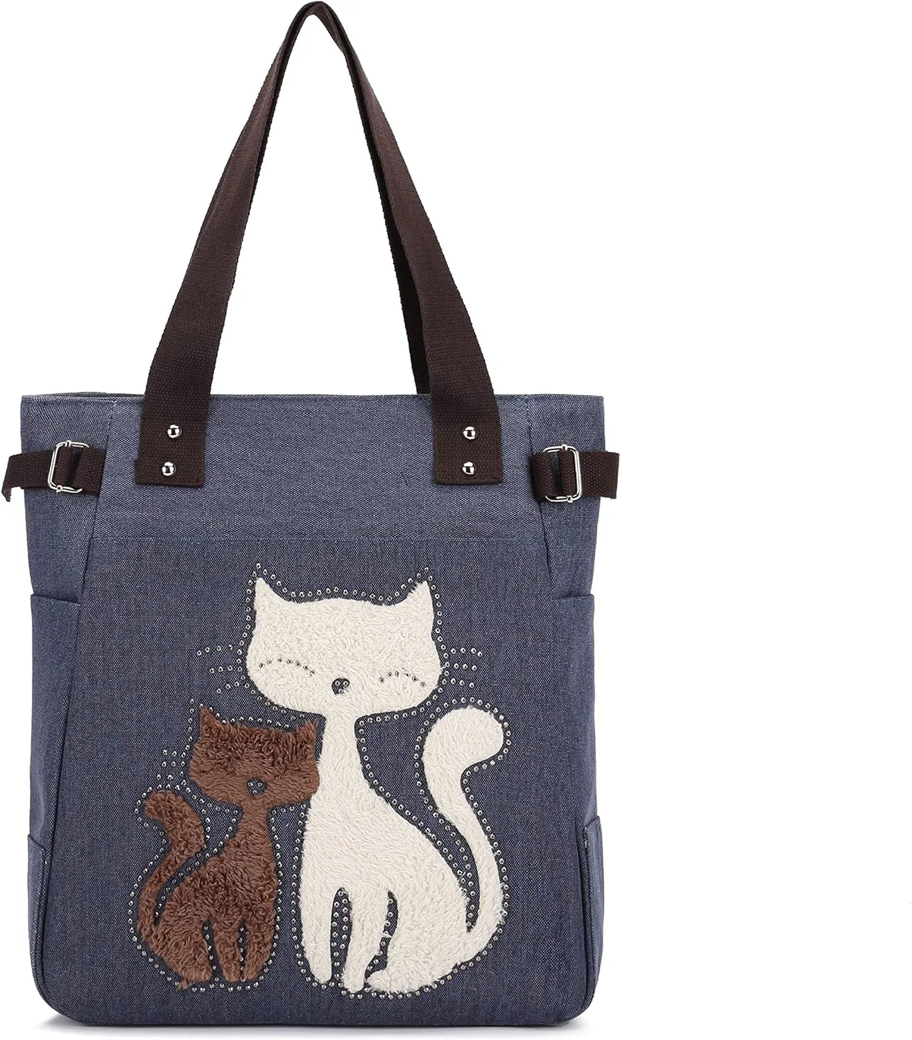 KAUKKO Women Canvas Handbag Shoulder Bag Cat Big Tote Bag(093-BLUE)