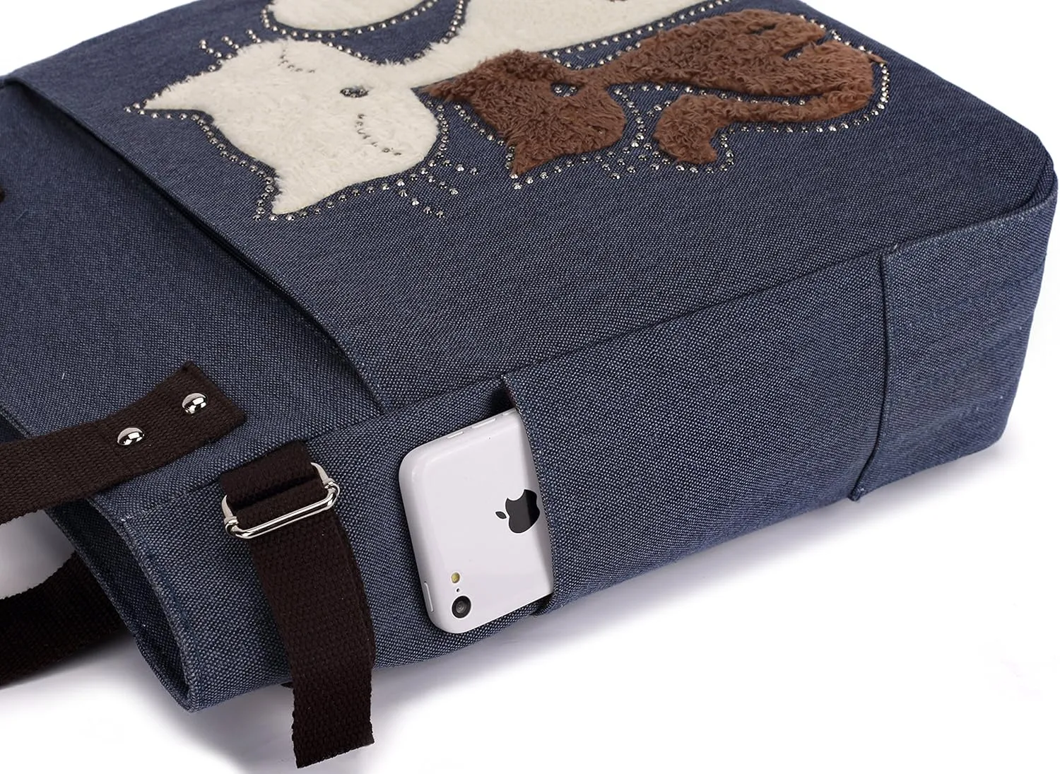 KAUKKO Women Canvas Handbag Shoulder Bag Cat Big Tote Bag(093-BLUE)