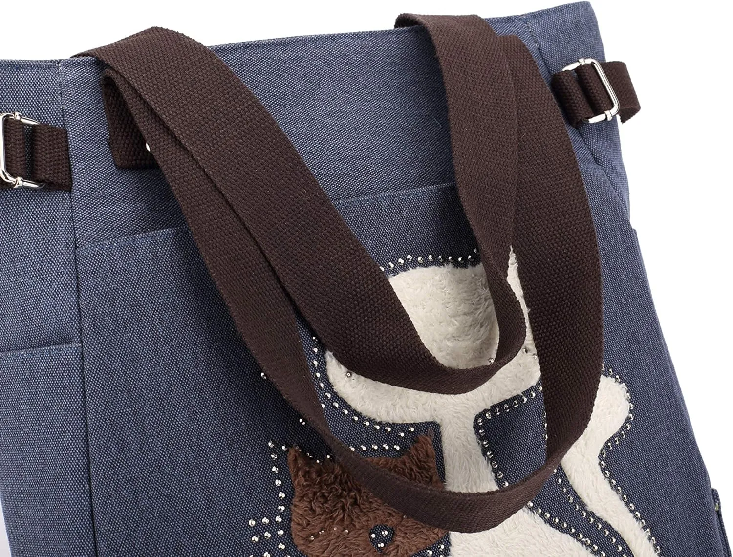 KAUKKO Women Canvas Handbag Shoulder Bag Cat Big Tote Bag(093-BLUE)