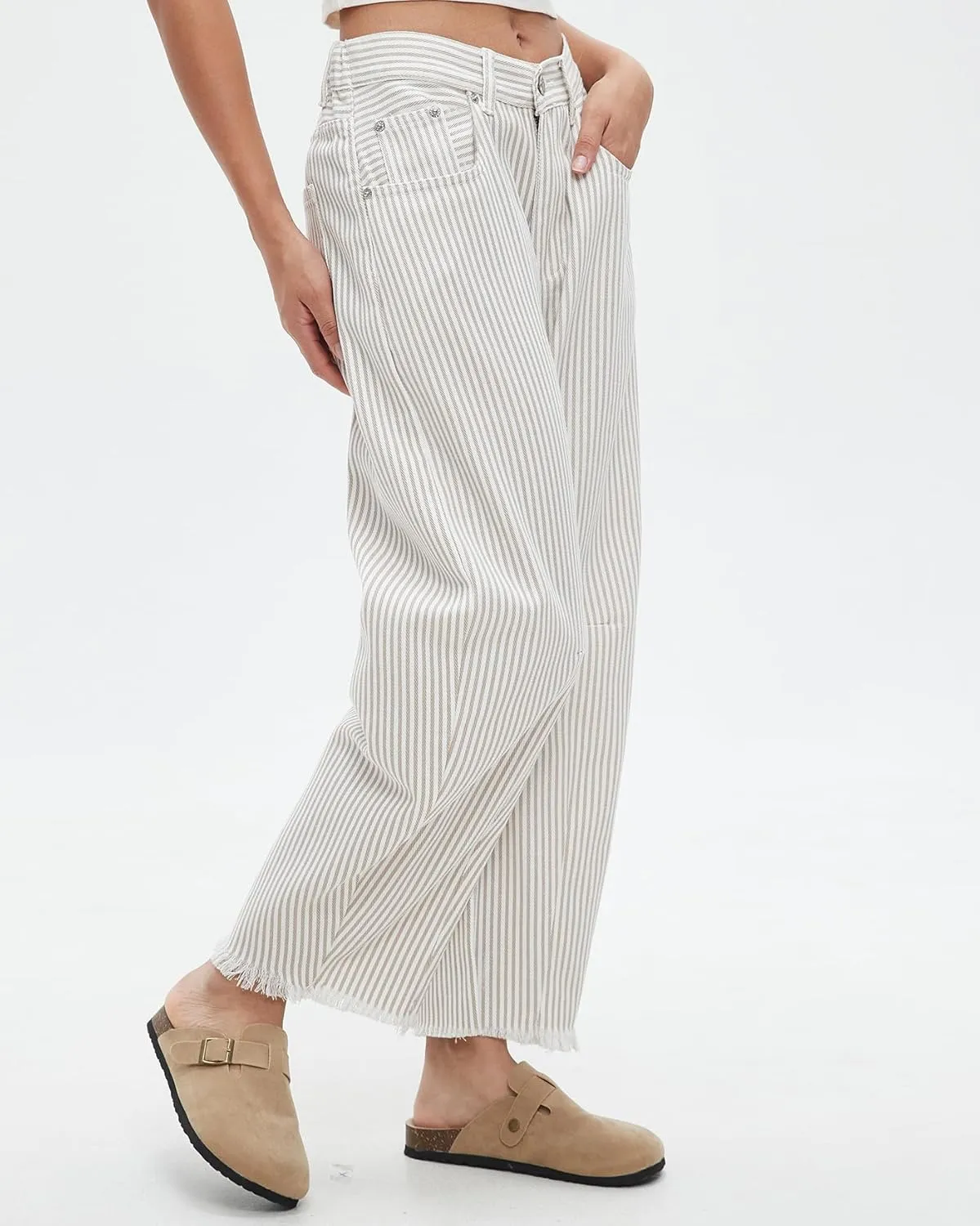 Kedera Women Stripe Barrel Jeans Casual Loose Denim Jeans Wide Leg Baggy Pants Mid Waist Boyfriend Jeans Y2k