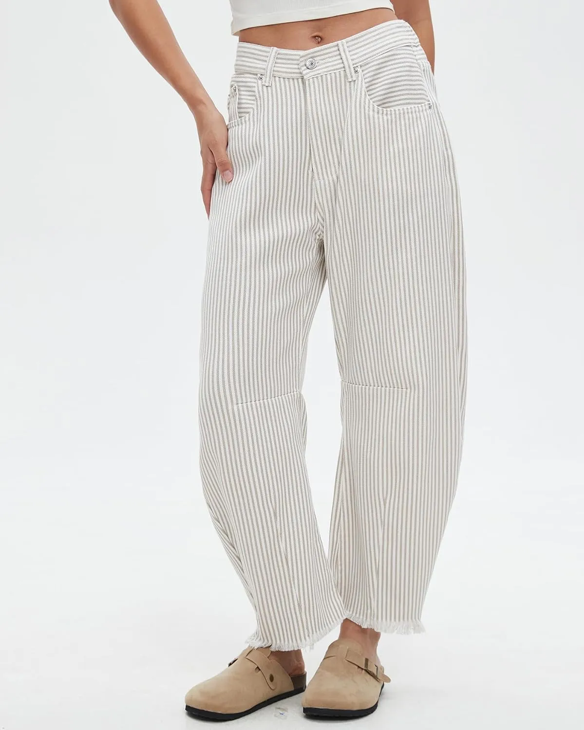 Kedera Women Stripe Barrel Jeans Casual Loose Denim Jeans Wide Leg Baggy Pants Mid Waist Boyfriend Jeans Y2k