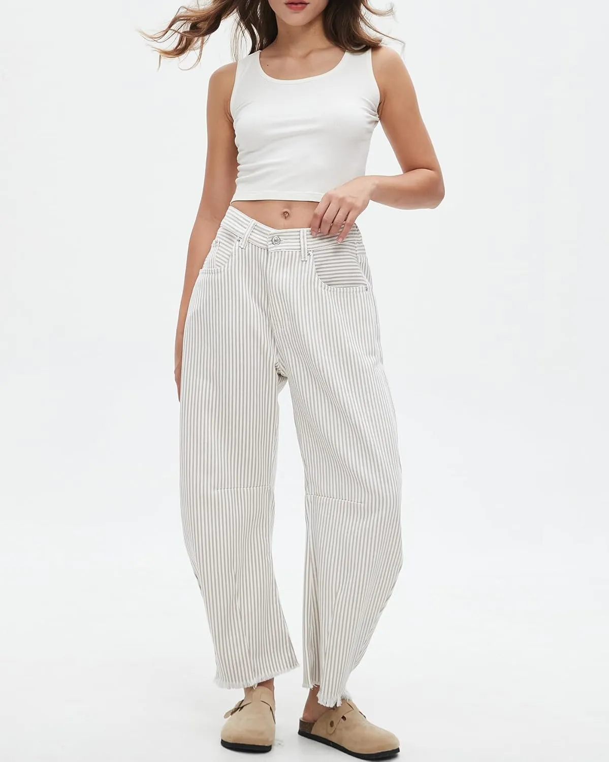 Kedera Women Stripe Barrel Jeans Casual Loose Denim Jeans Wide Leg Baggy Pants Mid Waist Boyfriend Jeans Y2k