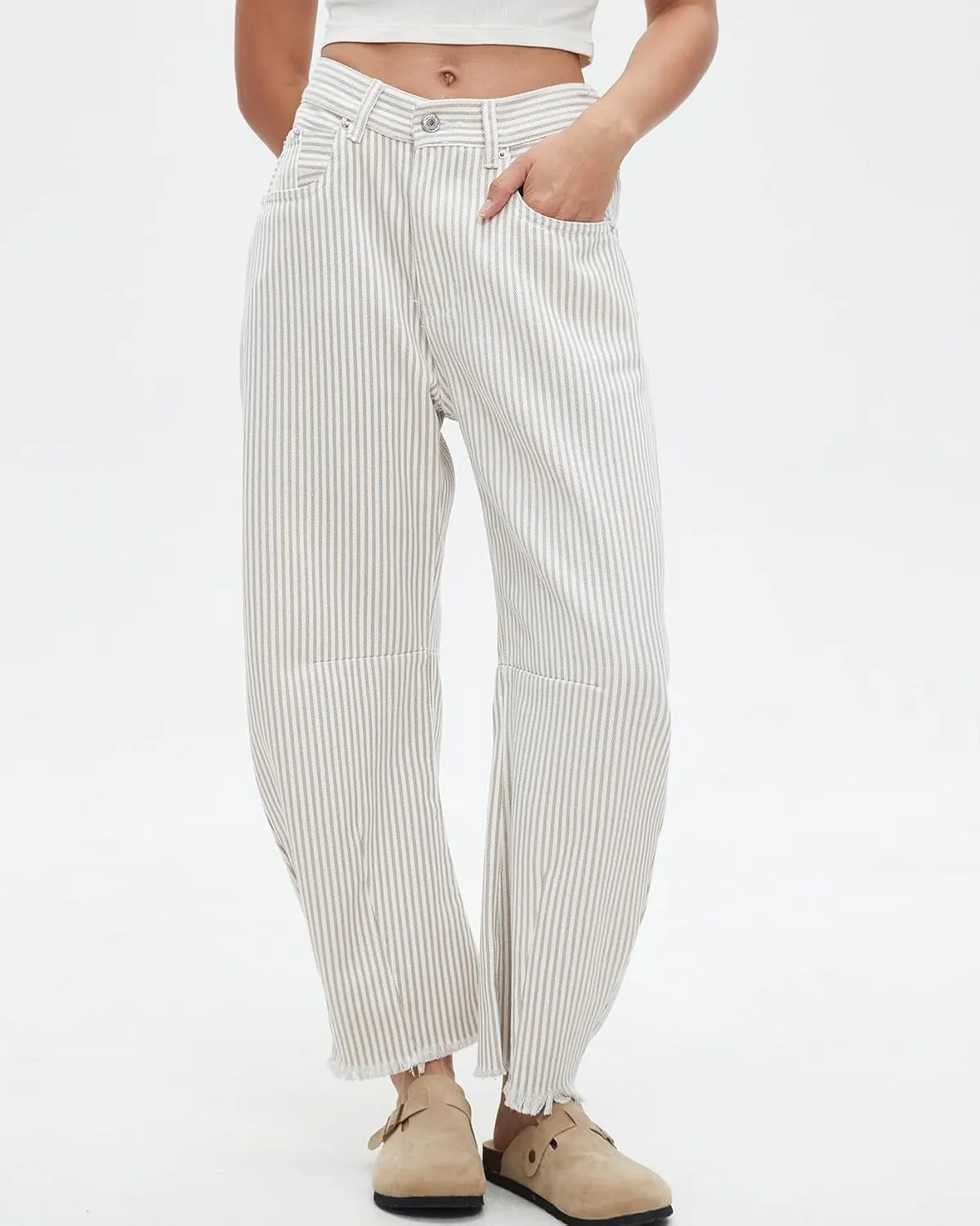 Kedera Women Stripe Barrel Jeans Casual Loose Denim Jeans Wide Leg Baggy Pants Mid Waist Boyfriend Jeans Y2k