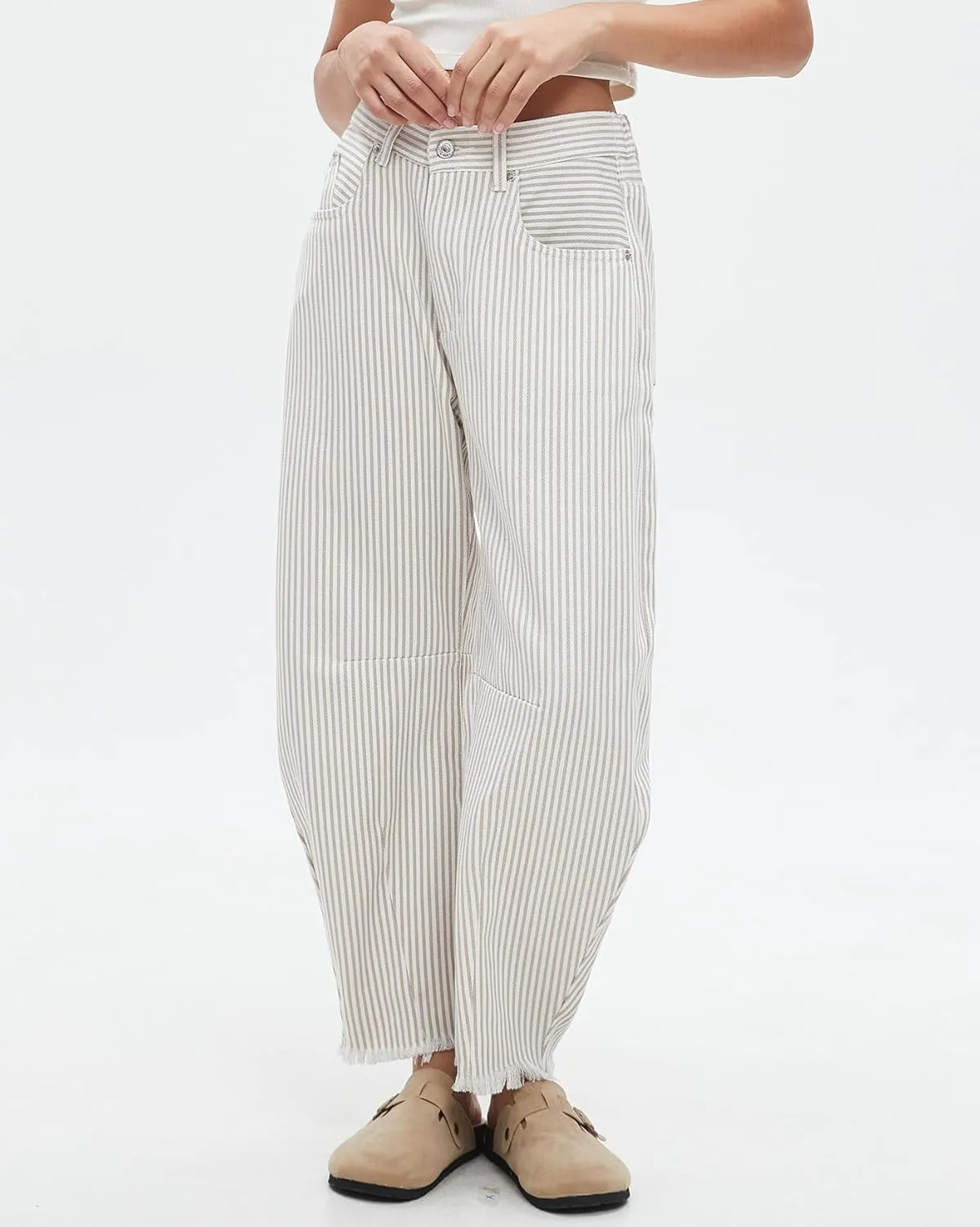 Kedera Women Stripe Barrel Jeans Casual Loose Denim Jeans Wide Leg Baggy Pants Mid Waist Boyfriend Jeans Y2k