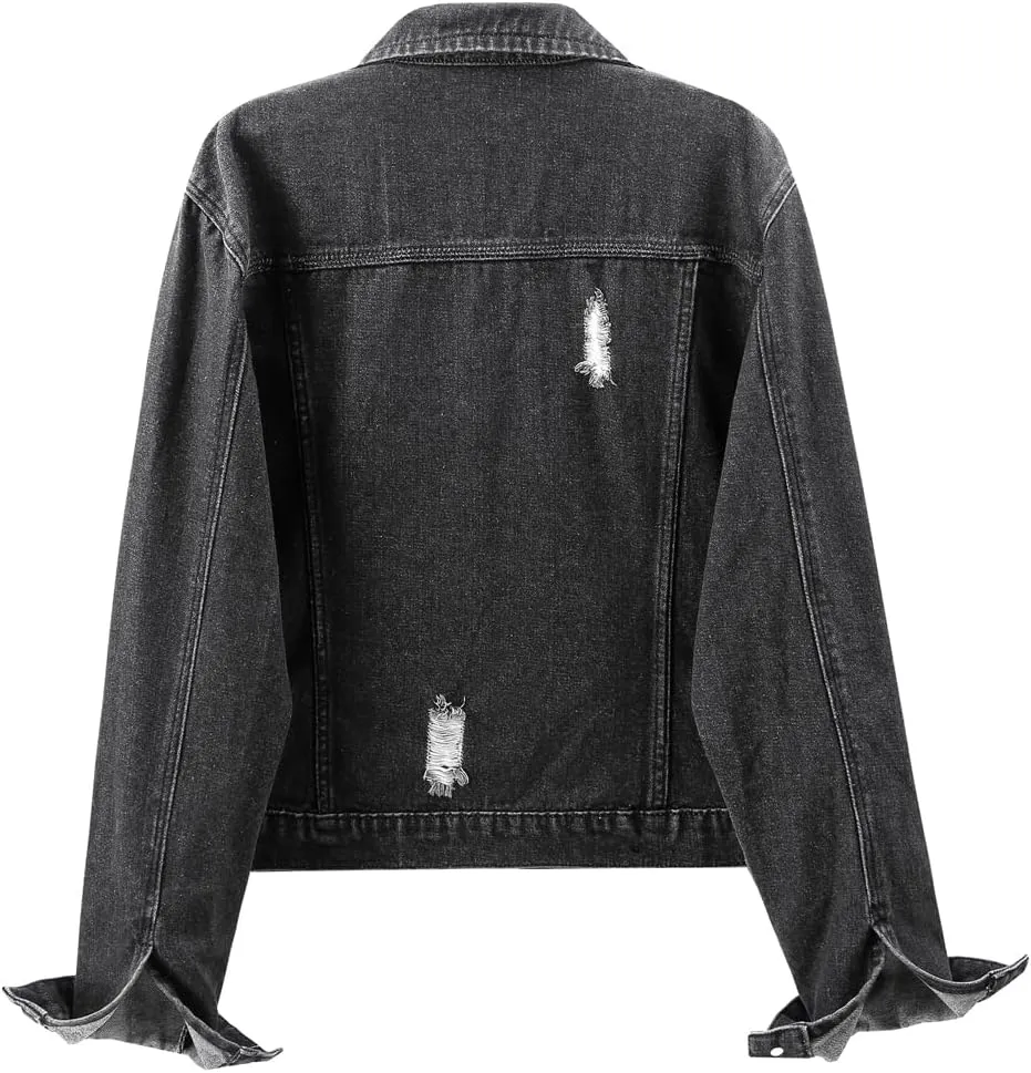 Kedera Womens Denim Jackets Distressed Ripped Long Sleeve Jean Jacket Coats