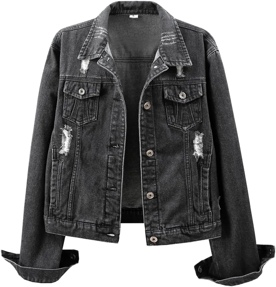 Kedera Womens Denim Jackets Distressed Ripped Long Sleeve Jean Jacket Coats