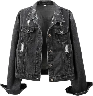 Kedera Womens Denim Jackets Distressed Ripped Long Sleeve Jean Jacket Coats