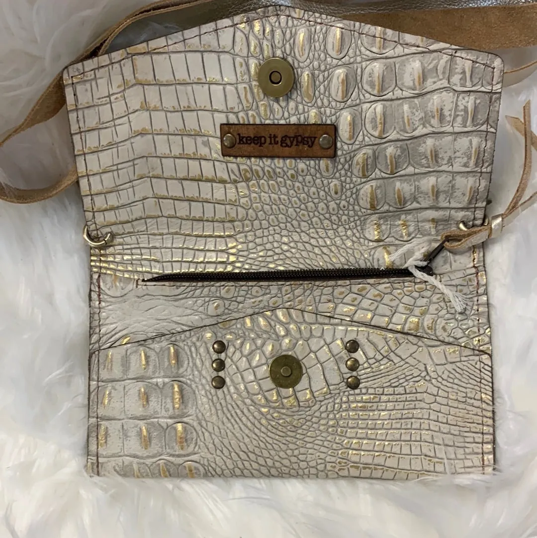 Keep It Gypsy Jordan Gold Distressed Crocodile Crossbody