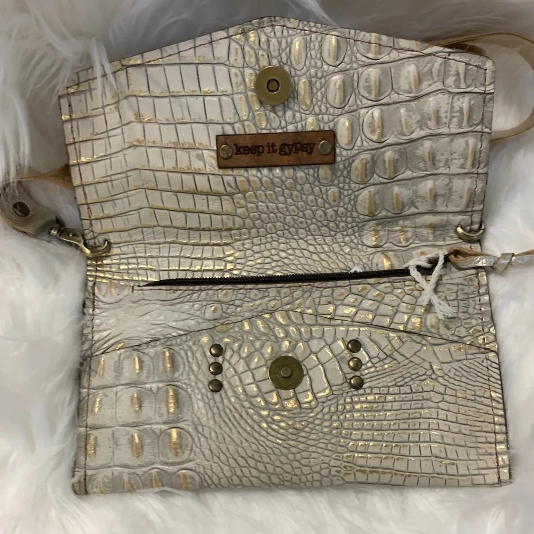 Keep It Gypsy Jordan Gold Distressed Crocodile Crossbody