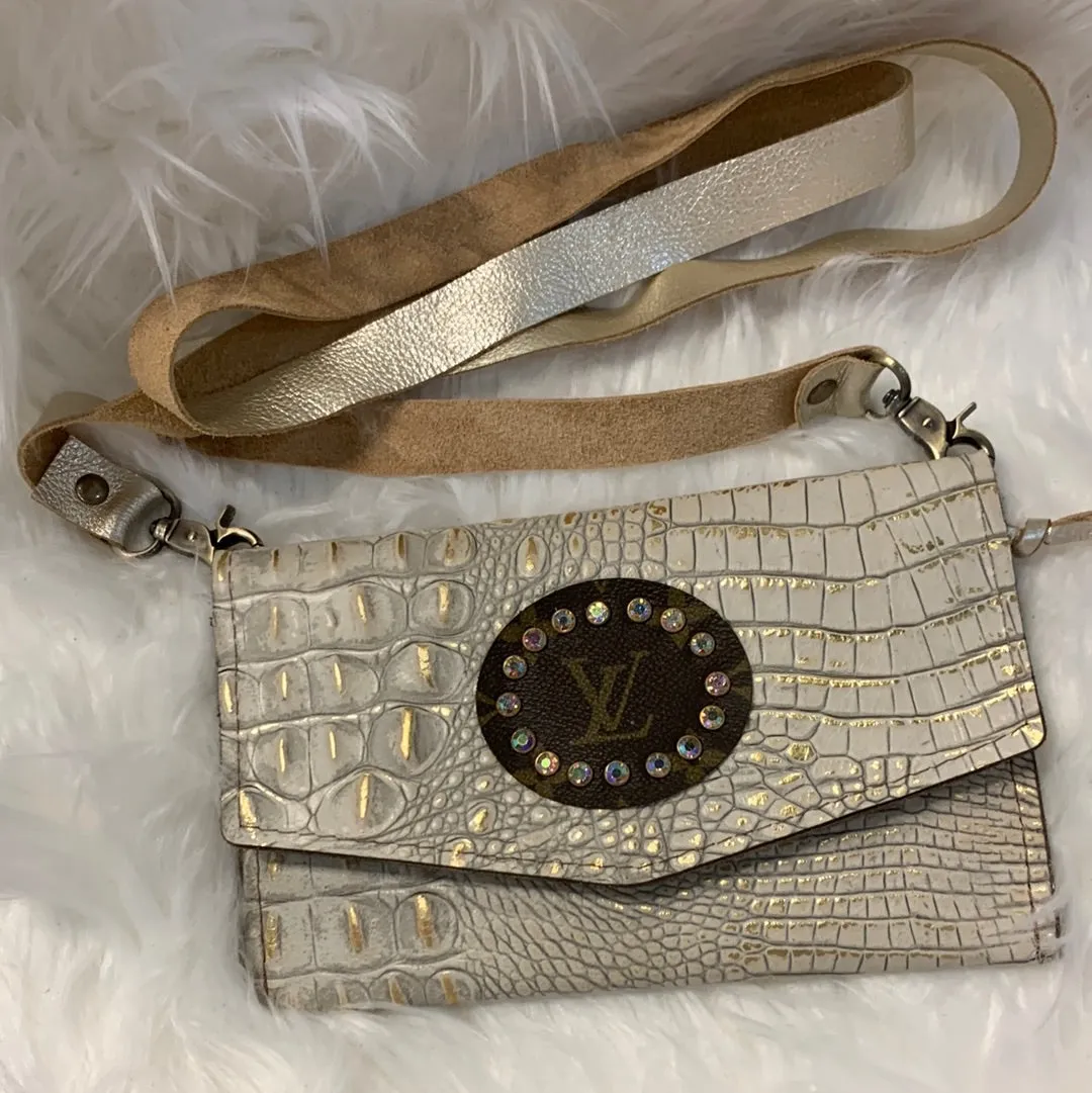Keep It Gypsy Jordan Gold Distressed Crocodile Crossbody