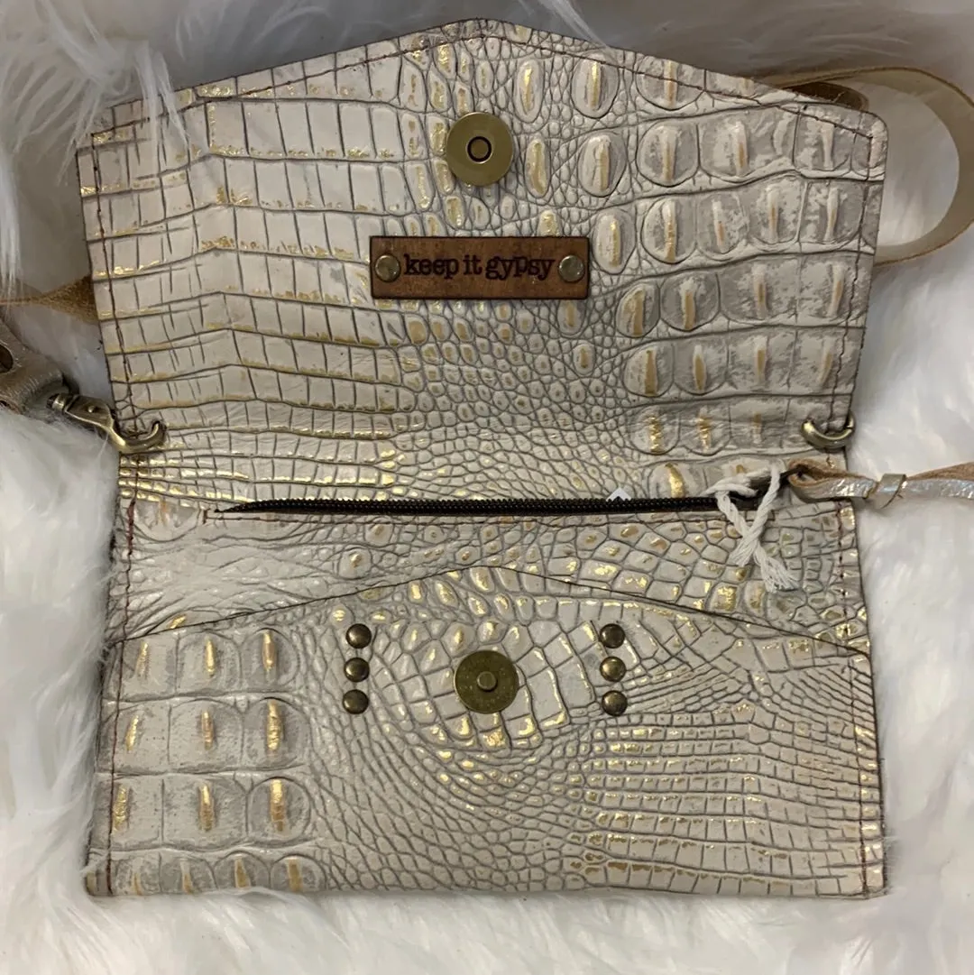 Keep It Gypsy Jordan Gold Distressed Crocodile Crossbody