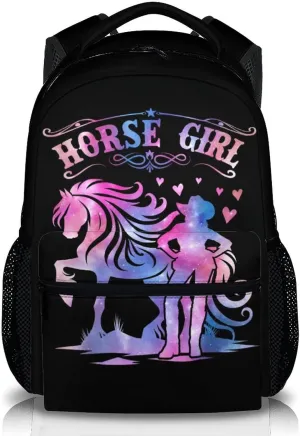 Kids Backpack, Casual Horse Bookbag, 17 Inch Cute Girls Schoolbag for Gift, Large Capacity Bookbag for Preschool Elementary Kindergarten School Travel