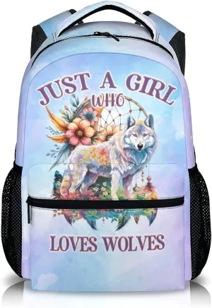 Kids Backpack, Cool Wolf Bookbag, 17 Inch Casual Girls Schoolbag for Gift, Bookbag for Preschool Elementary Kindergarten School Travel Picnic Camp