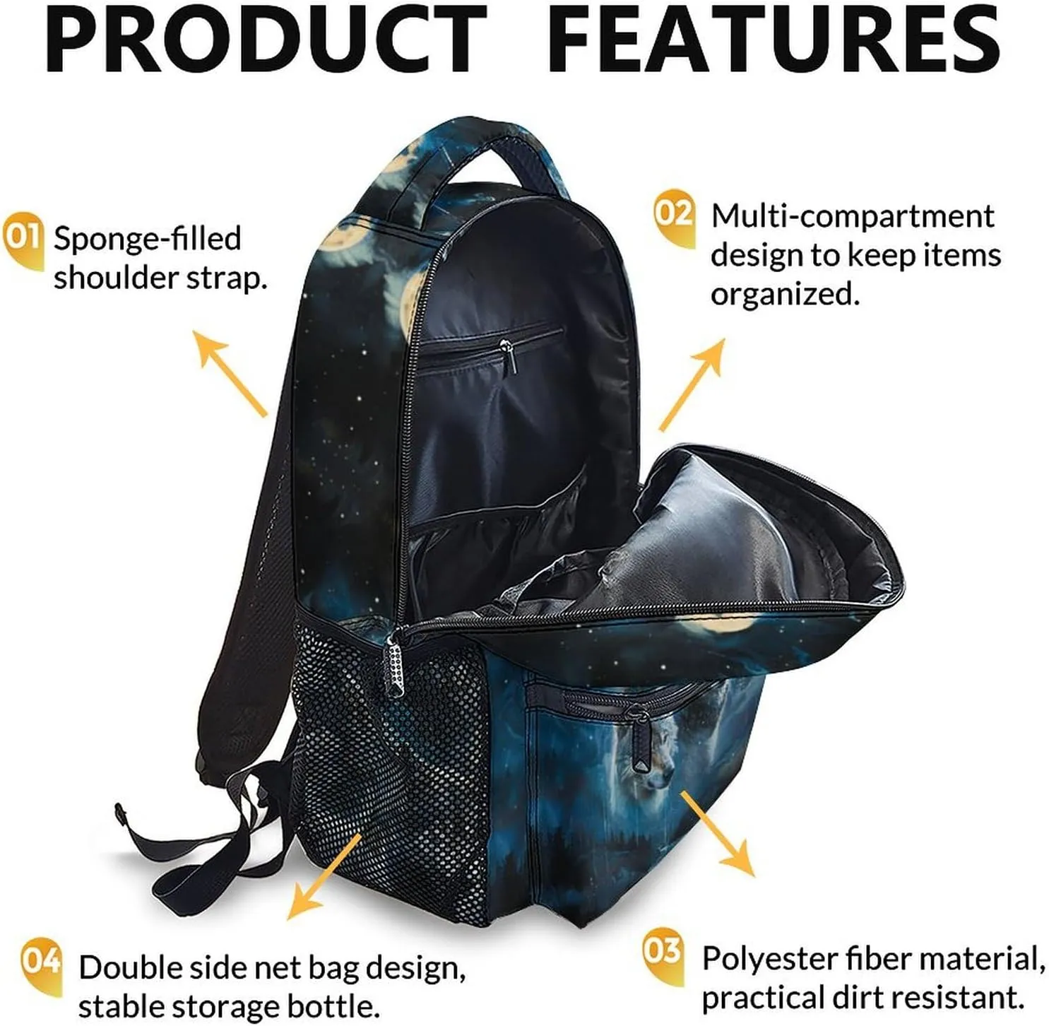 Kids Backpack, Cool Wolf Bookbag for Preschool Elementary Kindergarten, Kids Gift, Leisure Large Capacity Boys Girls Schoolbag for School Travel Hiking