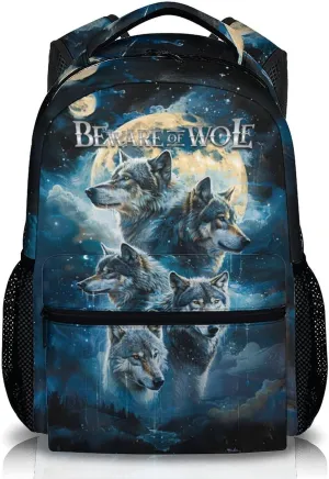 Kids Backpack, Cool Wolf Bookbag for Preschool Elementary Kindergarten, Kids Gift, Leisure Large Capacity Boys Girls Schoolbag for School Travel Hiking