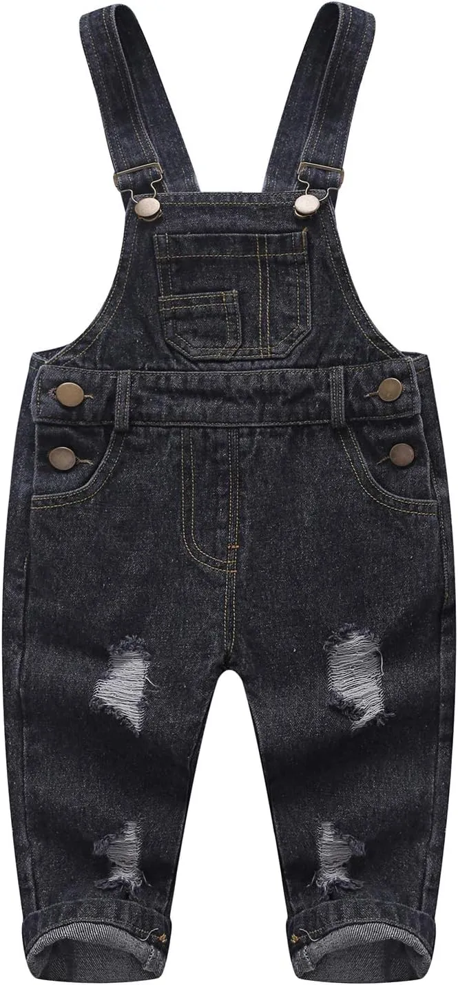 KIDSCOOL SPACE Baby Boy Girl Jean Overalls,Toddler Ripped Denim Cute Workwear