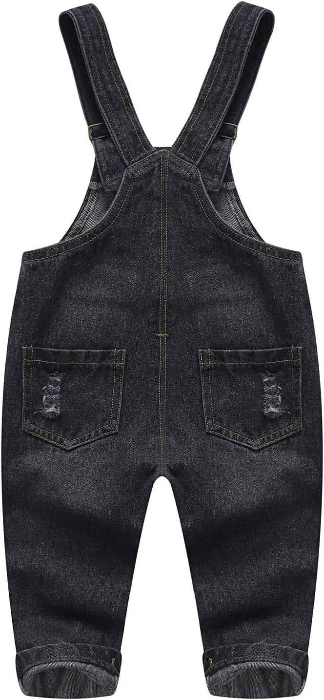 KIDSCOOL SPACE Baby Boy Girl Jean Overalls,Toddler Ripped Denim Cute Workwear