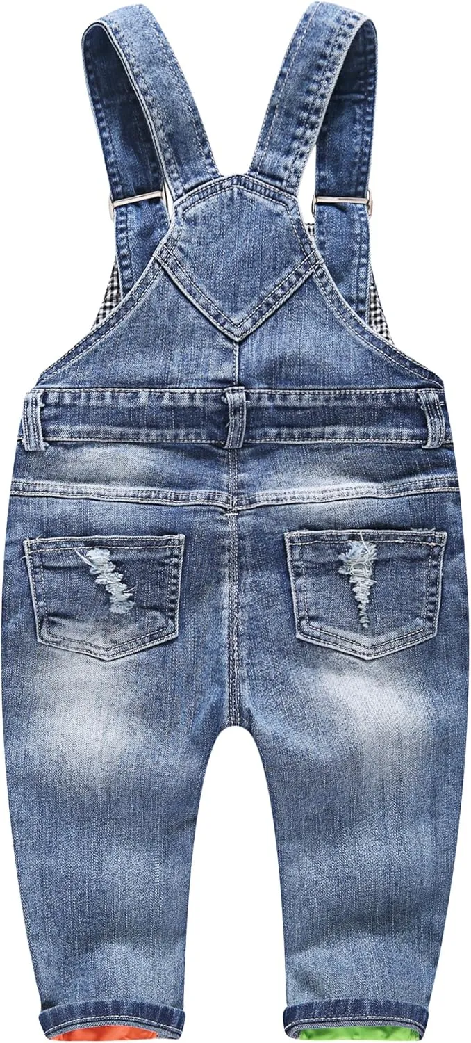 KIDSCOOL SPACE Baby Boy Girl Jean Overalls,Toddler Ripped Denim Cute Workwear