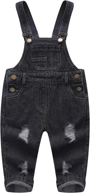 KIDSCOOL SPACE Baby Boy Girl Jean Overalls,Toddler Ripped Denim Cute Workwear