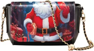 Kigai Christmas Santa Clause Crossbody Bags for Women Retro Cross Body Purse Small PU Leather Shoulder Handbags with Chain Strap