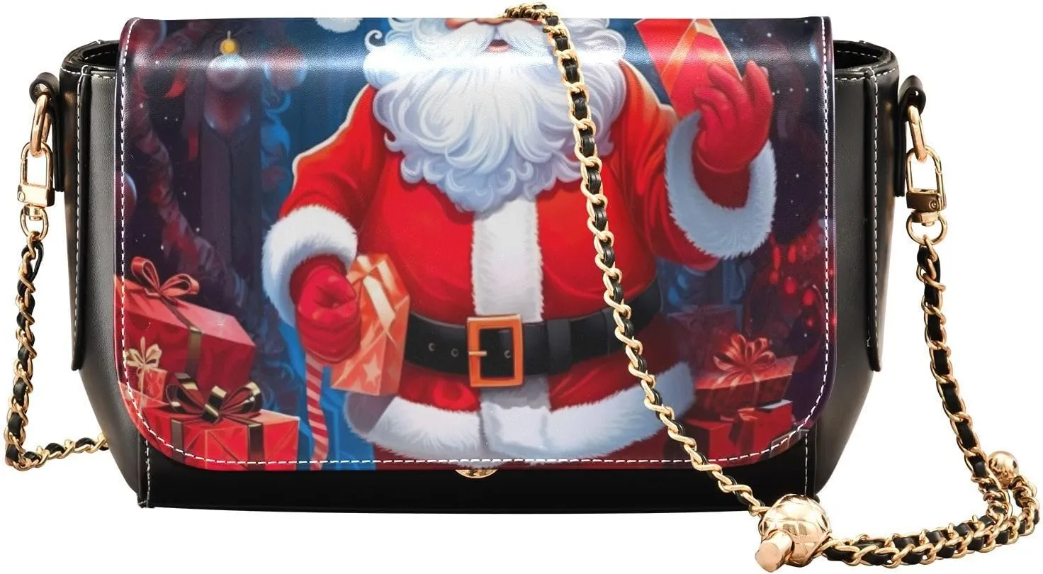 Kigai Christmas Santa Clause Crossbody Bags for Women Retro Cross Body Purse Small PU Leather Shoulder Handbags with Chain Strap
