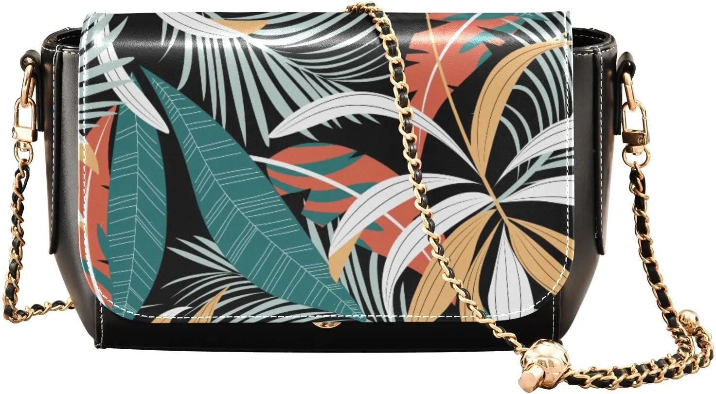 Kigai Hawaiian Palm Leaf Crossbody Bags for Women Retro Cross Body Purse Small PU Leather Shoulder Handbags with Chain Strap