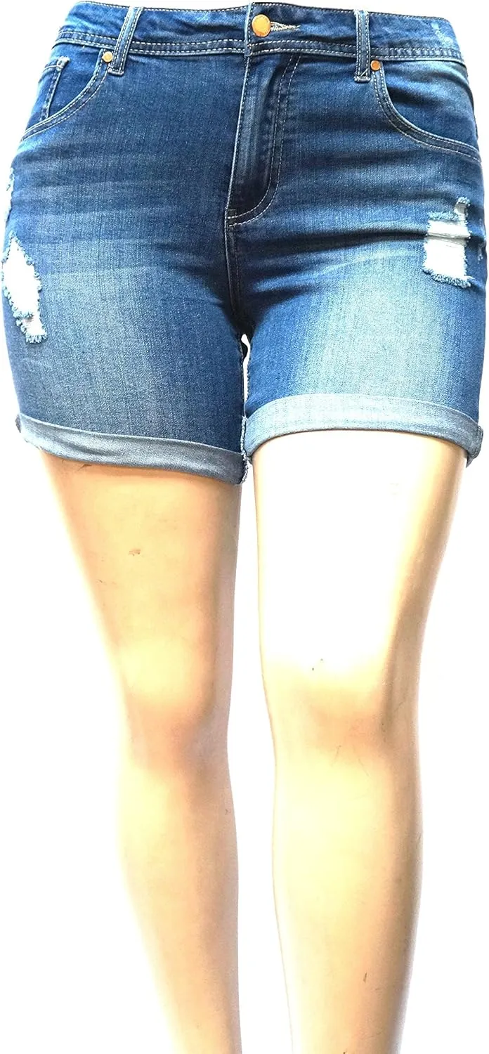 Kim Rogers, Jack David, Wax Jeans Womens Plus Size Capri,Short Stretch Distressed Blue Denim Jeans Shorts