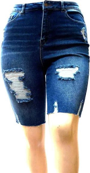 Kim Rogers, Jack David, Wax Jeans Womens Plus Size Capri,Short Stretch Distressed Blue Denim Jeans Shorts